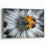 Framed canvas featuring a close-up floral design in vibrant colors on a black background.