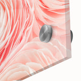 Close-up of a large abstract floral design in vibrant colors on acrylic glass, suitable as dining room art.