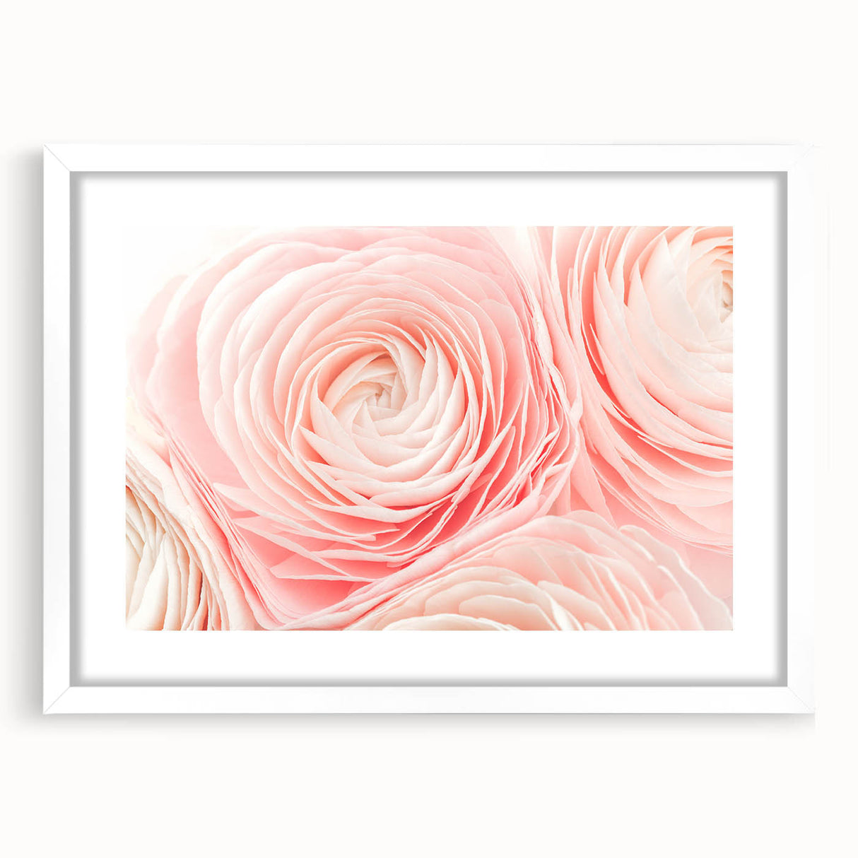 Abstract art print featuring soft pastel hues on a white framed canvas, ideal for bedroom or dining room decor.