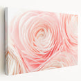 Close-up floral design on large stretched canvas with vibrant pink and green tones, suitable for kitchen wall art.
