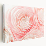Close-up floral design on large stretched canvas with vibrant pink and green tones, suitable for kitchen wall art.