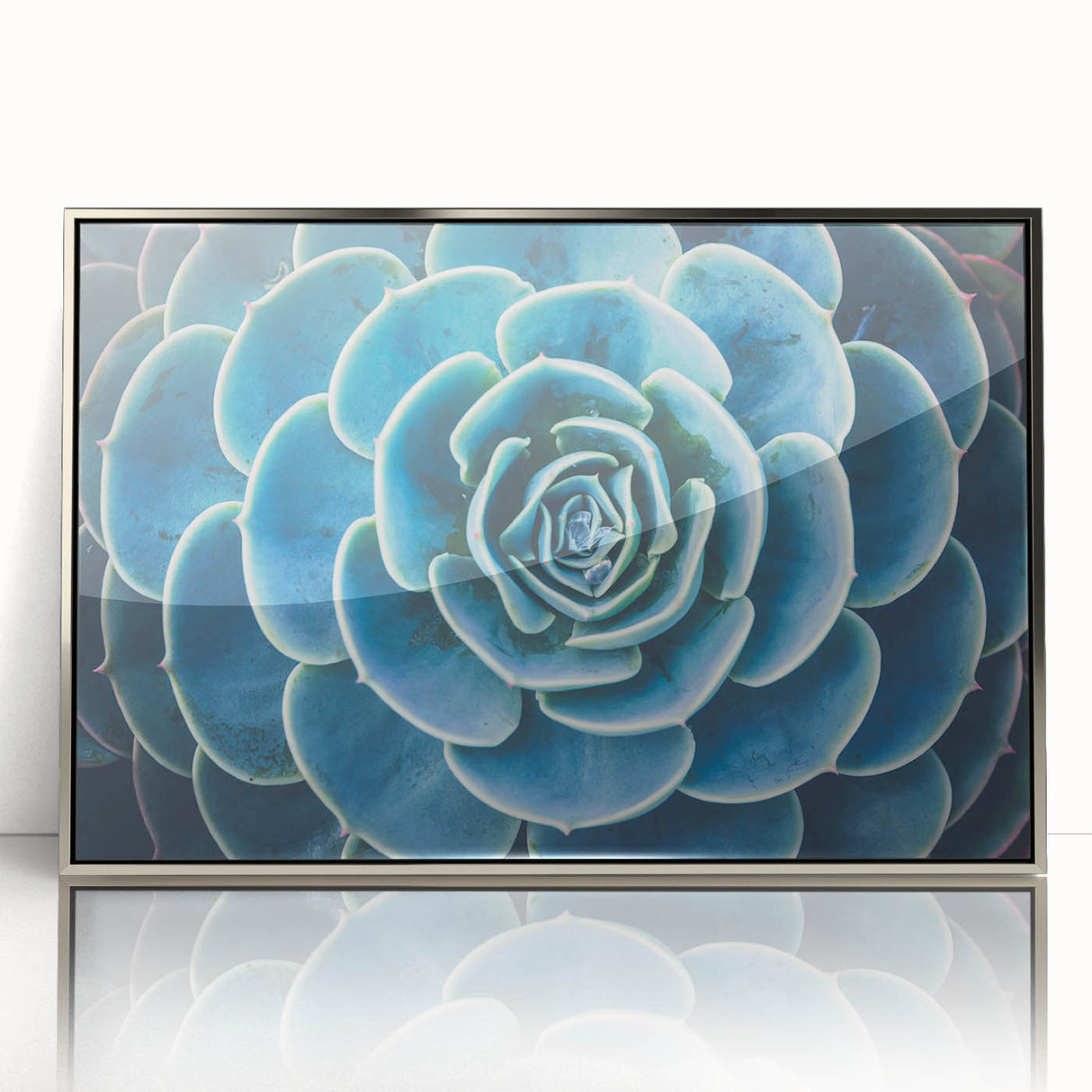 Framed acrylic print of a mid-century modernist floral design in muted pastel shades, suitable for nursery wall art.