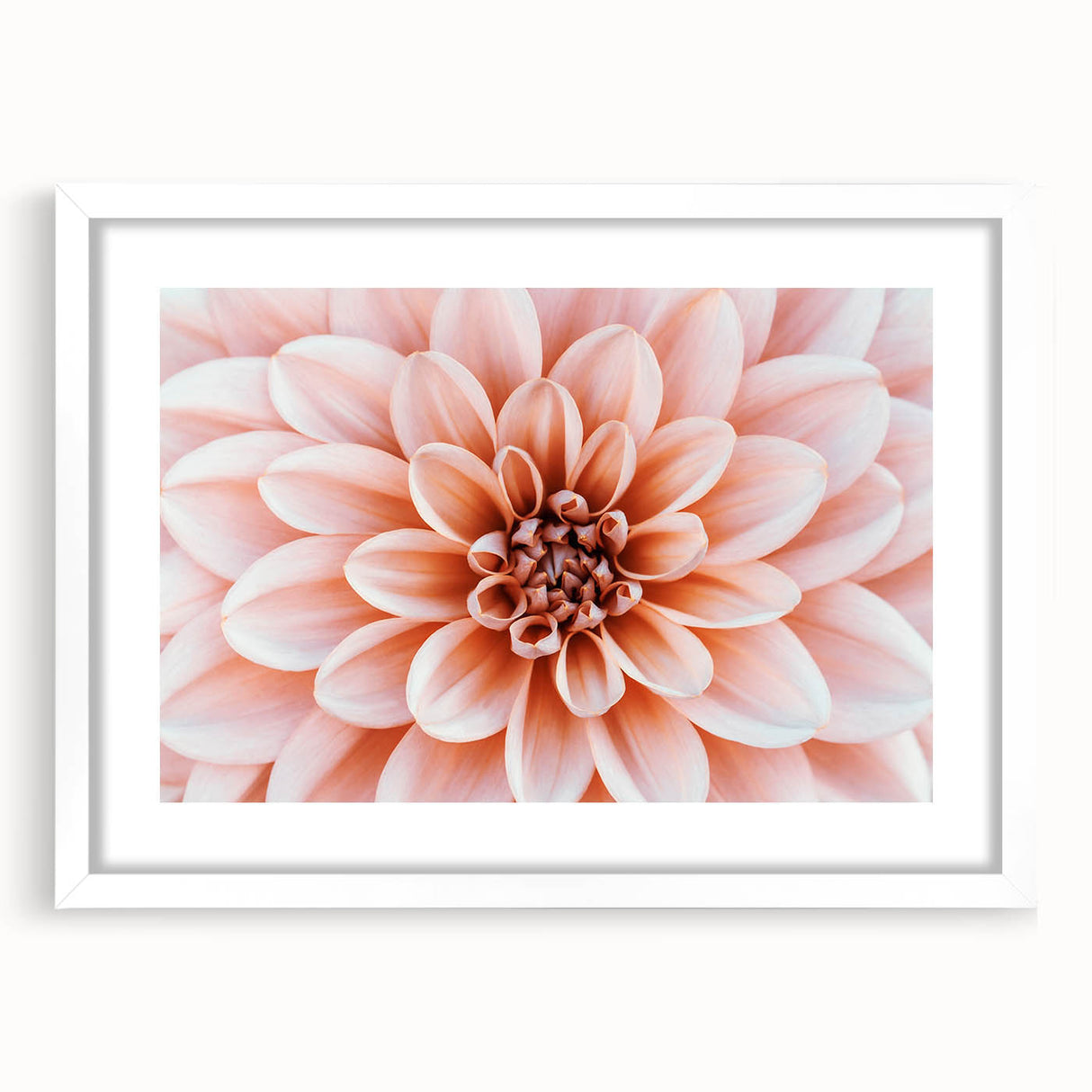 Abstract art print of colorful florals in soft pastel shades on a white framed poster.