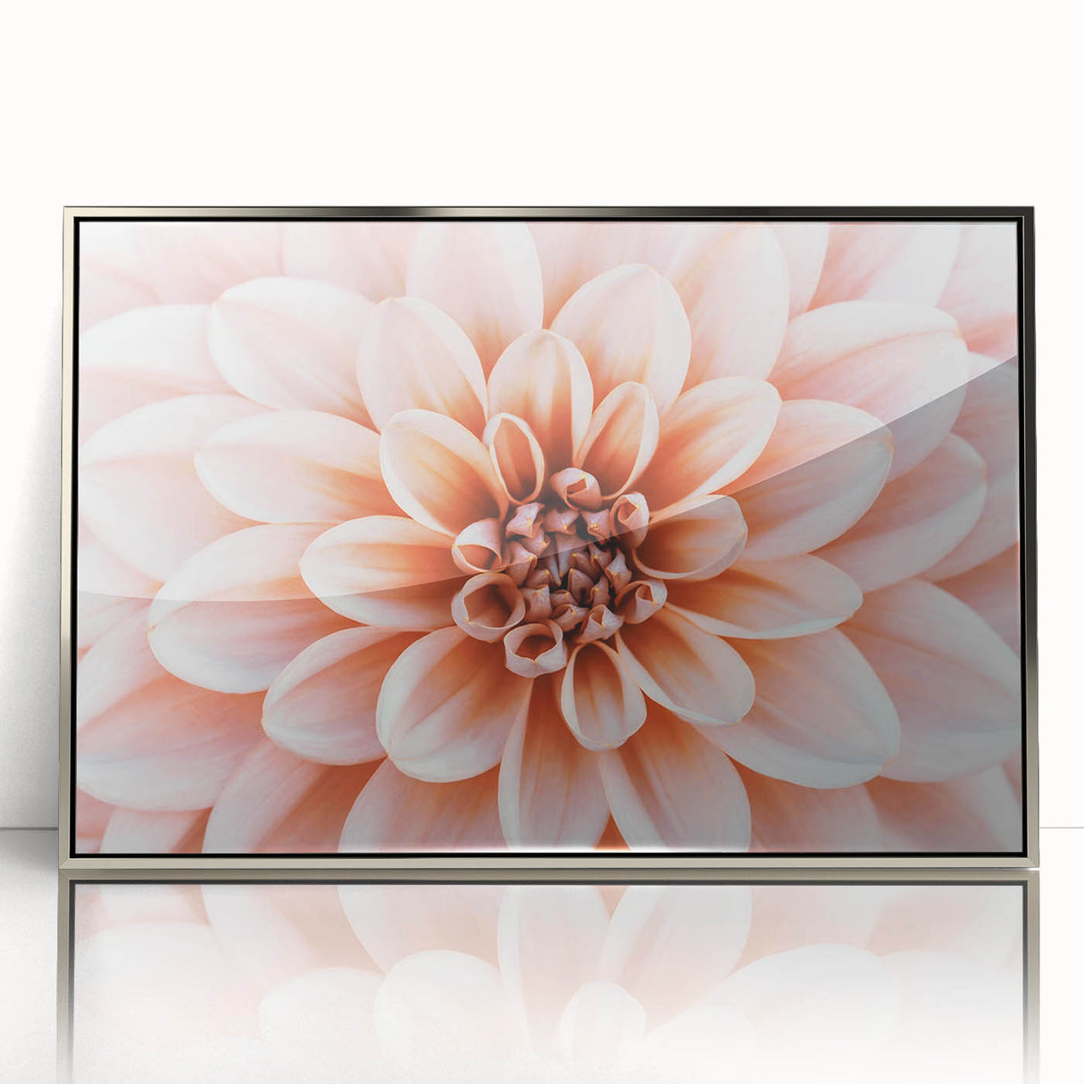 Mid-century modernist floral design in pastel shades on a silver-framed acrylic, suitable for nursery wall art.