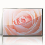 Mid-century modernist floral design in a silver acrylic frame, featuring pastel pink and green tones.