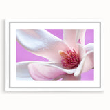 Abstract art print featuring a close-up floral design in soft pastel shades, framed with a white mat.
