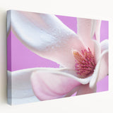 Close-up floral design on stretched canvas in soft pastel shades, ideal for kitchen wall art.