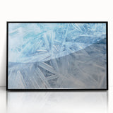 Large abstract wall art depicting frost patterns in black and white, framed acrylic, ideal for modern art wall decor.