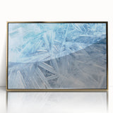 Close-up of frost pattern in muted gray tones on a large acrylic print, suited for bedroom or dining room art.