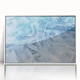 Framed acrylic print of a close-up frost design in muted gray tones.