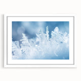 Extra large abstract art print featuring a close-up frost design in white and gray tones on a framed canvas.
