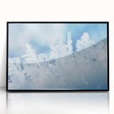 Large abstract wall art featuring a frost design in muted gray tones on a framed acrylic, ideal for modern living room decor.