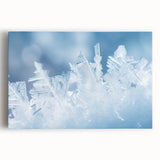 Black and white close-up of frost patterns on ice, printed on large stretched canvas, suitable for kitchen wall art.