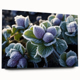 Close-up of frost pattern in muted blue and white tones on acrylic glass, suitable for bedroom or dining room decor.