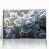 Framed acrylic print of a close-up frost design in white, ideal for modern art wall decor.