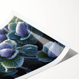 Extra large wall art featuring detailed line art of frost flowers in gray and white tones.