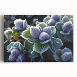 Close-up of frost patterns in black and white on stretched canvas, suitable for kitchen wall art.