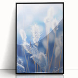 Large abstract wall art depicting frost patterns in muted gray, framed in black acrylic.