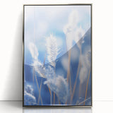 Framed acrylic print of a close-up frost design in silver tones, suitable as modern art wall decor or for a nursery.