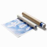 Close-up of frost patterns on ice in muted blue and white tones, rolled print, suitable as classy bathroom wall art.