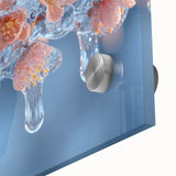 Mid-century modernist large abstract of frost patterns in muted gray and blue tones on acrylic glass.