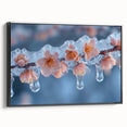 Black and white framed canvas of a frost-covered landscape, ideal for bedroom wall decor.
