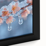 Close-up of frost patterns in black and white on a framed canvas, suited for extra large living room decor.