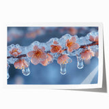 Close-up image of frost patterns on ice in muted blue tones, extra large rolled print, ideal for dining room wall art.