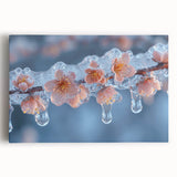 Black and white close-up of frost patterns on ice, printed on large stretched canvas, suitable for kitchen wall art.