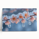 Close-up image of frost patterns in black and white on stretched canvas, ideal for kitchen wall art.