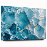 Close-up of frost patterns on acrylic print, using a palette of cool blues and whites.
