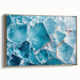 Framed canvas landscape art painting featuring a close-up of frost patterns, in muted gray and black tones.