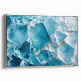 Vintage poster art on framed canvas featuring a close-up of frost patterns in black with colorful accents.