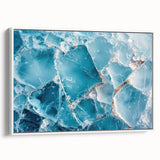 Framed canvas featuring a close-up of frost patterns in black and white, ideal for bedroom wall decor.