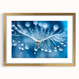 Textured art print featuring abstract frost patterns in blue and white tones, framed in gold, ideal for bedroom wall decor.