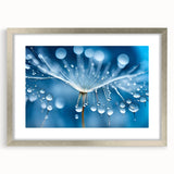 Abstract art print featuring a close-up of frost patterns in muted blue and white tones, framed in silver.
