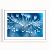 Extra large abstract art print featuring a close-up of frost patterns in icy blue and white tones, framed with a white mat.