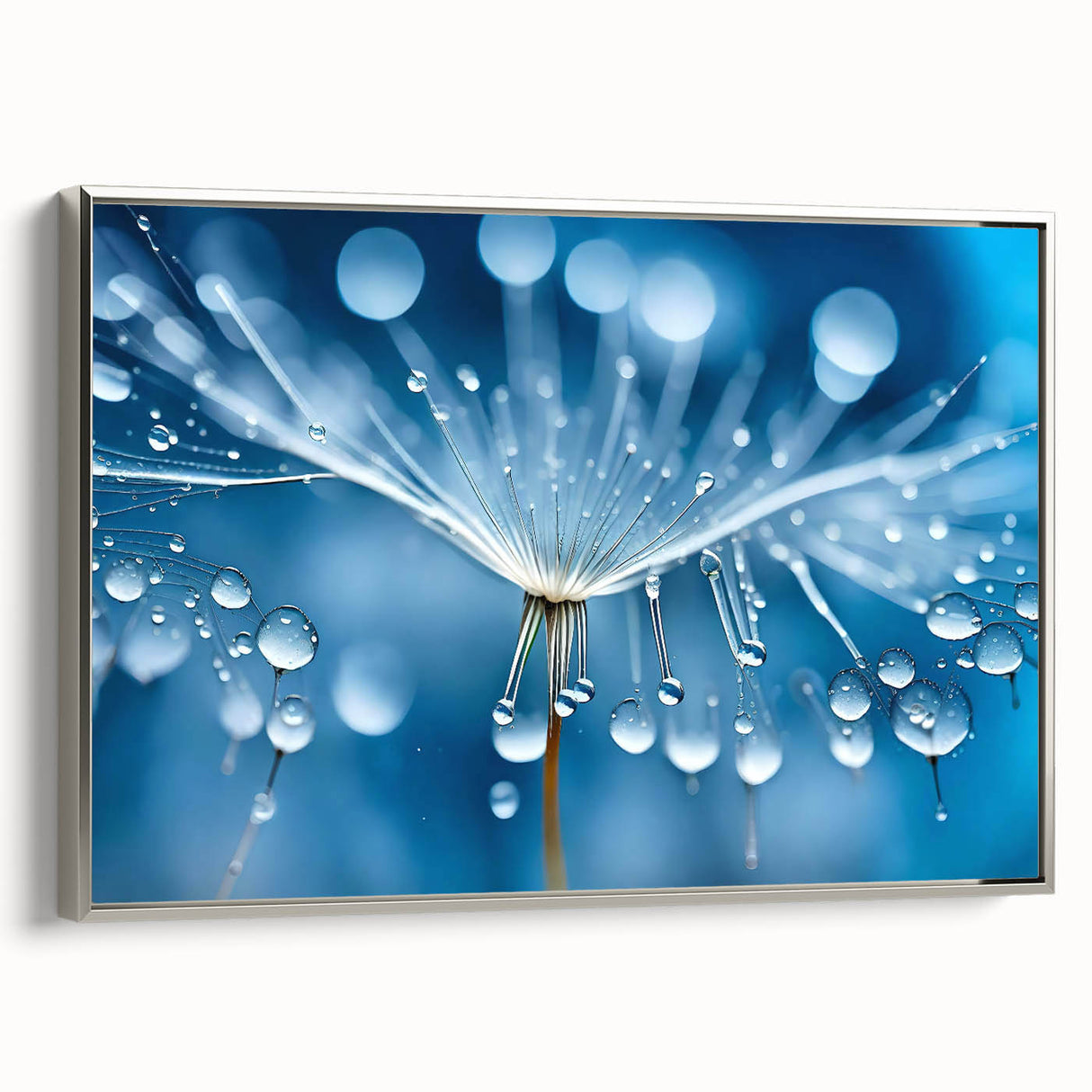 Vintage poster art of a frost design on a silver framed canvas, ideal for living room decor.