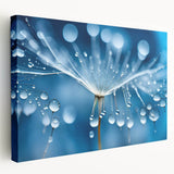 Close-up of frost patterns in muted blue and white tones on a stretched canvas, suitable for kitchen wall art.