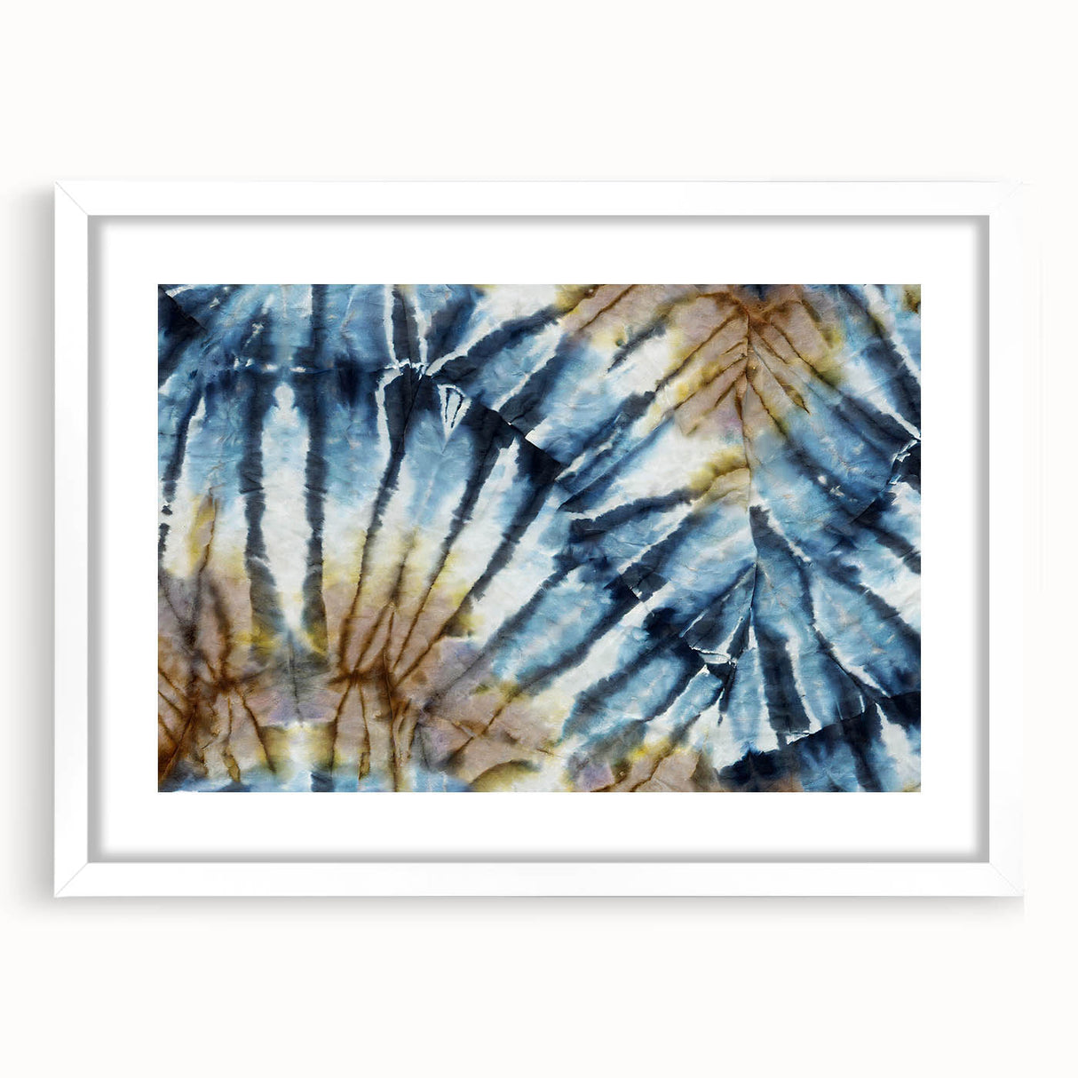 Extra large abstract art print featuring a textured frost design in cool blue and white tones, framed with a white mat.