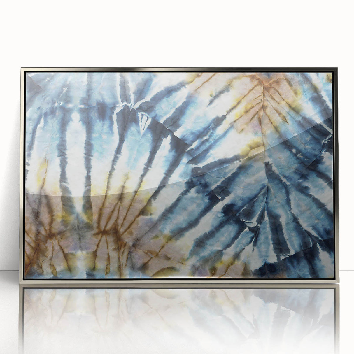 Acrylic print of frost patterns in gray and silver tones, framed in silver, suitable for modern art wall decor in a nursery.