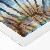 Art deco poster featuring a close-up of frost patterns in muted blue tones on a rolled canvas.