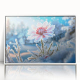 Framed acrylic print of a close-up frost design in white and blue tones, ideal for modern nursery wall art.
