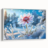 Framed canvas featuring a close-up of frost patterns in muted gray tones, ideal for bedroom wall decor.