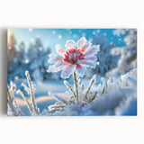 Black and white close-up of frost patterns on ice, printed on large stretched canvas, ideal for kitchen wall art.