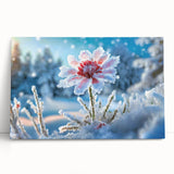 Close-up image of frost patterns in black and white on a stretched canvas, suitable for kitchen wall art.