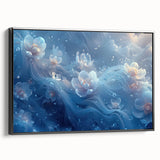 Black and white landscape painting of frost patterns, framed canvas, ideal for bedroom wall decor.