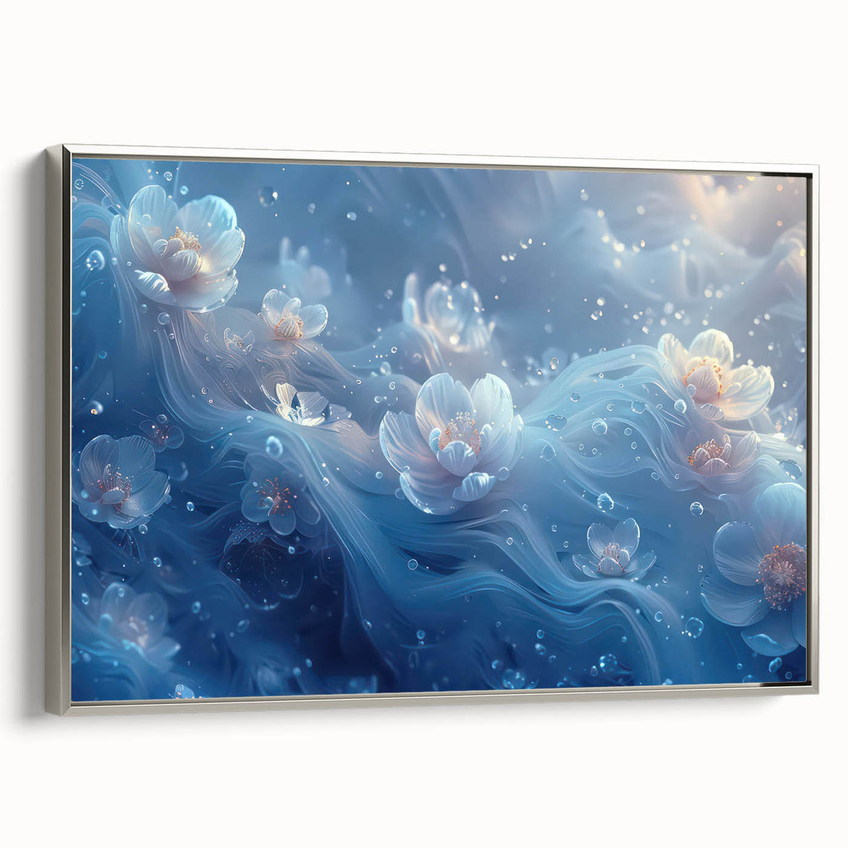 Vintage poster art featuring a close-up of frost patterns in black and colorful tones on an extra-large framed canvas.
