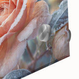 Close-up of frost patterns on acrylic glass, featuring a monochrome color scheme.