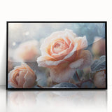 Large abstract wall art featuring a frost design in muted gray, framed in black acrylic, ideal for modern art wall decor.